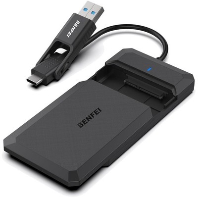 Festplattengehäuse 2,5 Zoll, USB C, SATA III, SSD HDD, Schwarz, Plug & Play