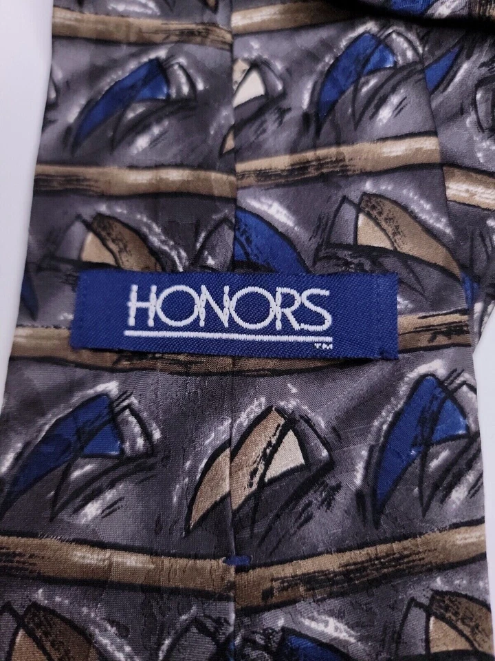 Honors Mens Formal Necktie 57"Lx3.75"W Gray/Brown Neck Tie Foto 3 de 4