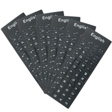 6PCS Universal English Keyboard Letter Stickers, Black and White, Vinyl, Matte,