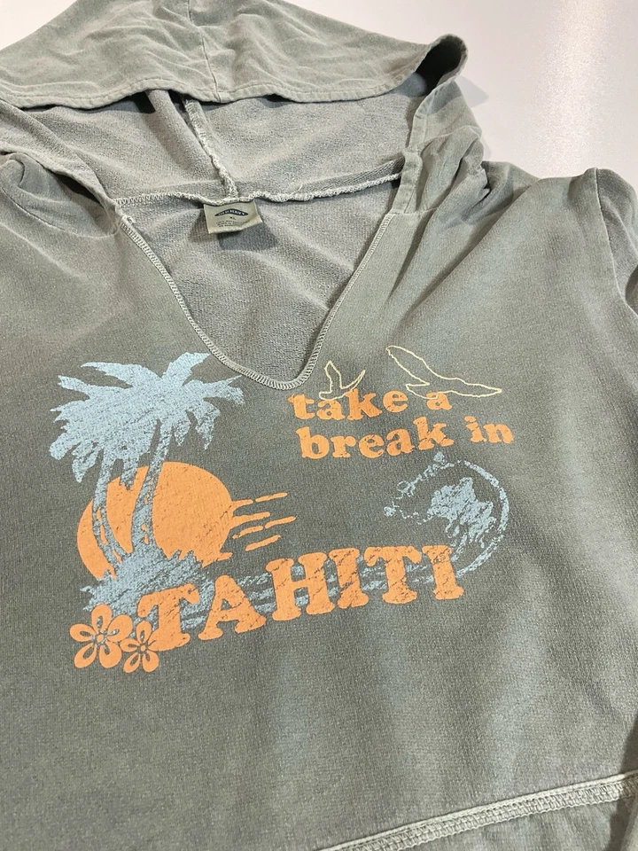 Sudadera con capucha vintage Old Navy para mujer L cuadrada delgada ligera Surf Crush Tahití Y2K Foto 2 de 4