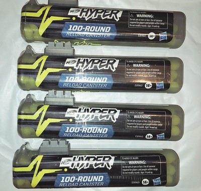 New - Lot Of 4 - NERF Hyper 100 Round Refill Canisters - 400 Rounds Total