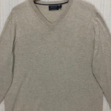 Nautica V Neck Long Sleeve Sweater Mens Large Beige Luxury Performance