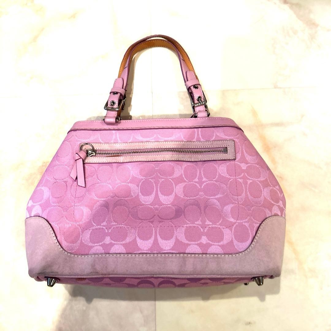 COACH Signature Pink Canvas Suede Leather Shoulder Bag A4