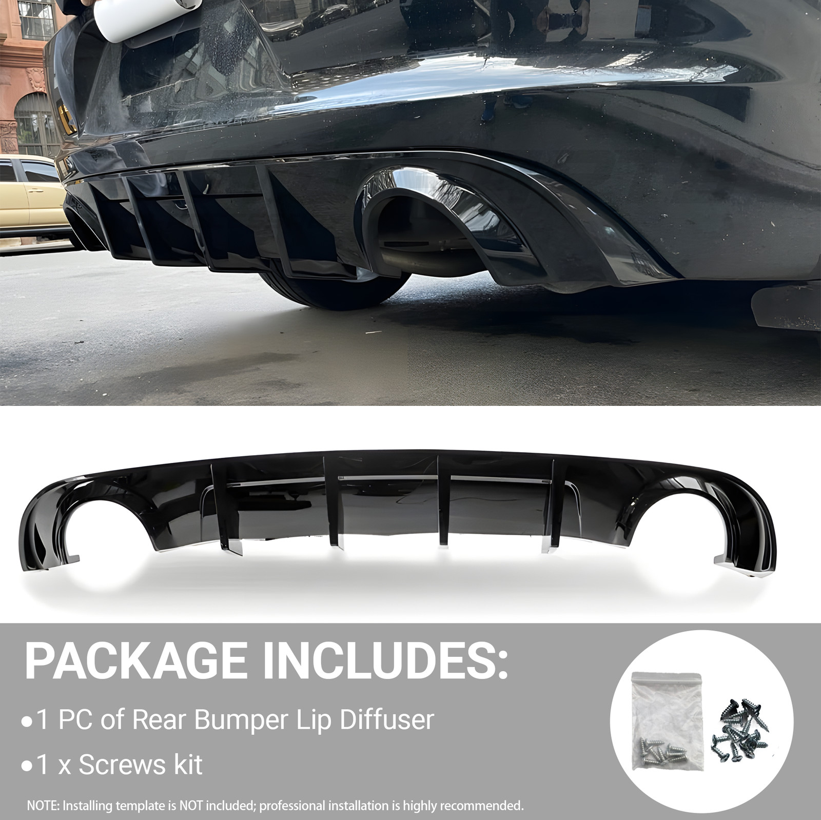 For Dodge Charger R/T SE SXT 2015-2023 Rear Bumper Diffuser Lip Gloss Black ABS