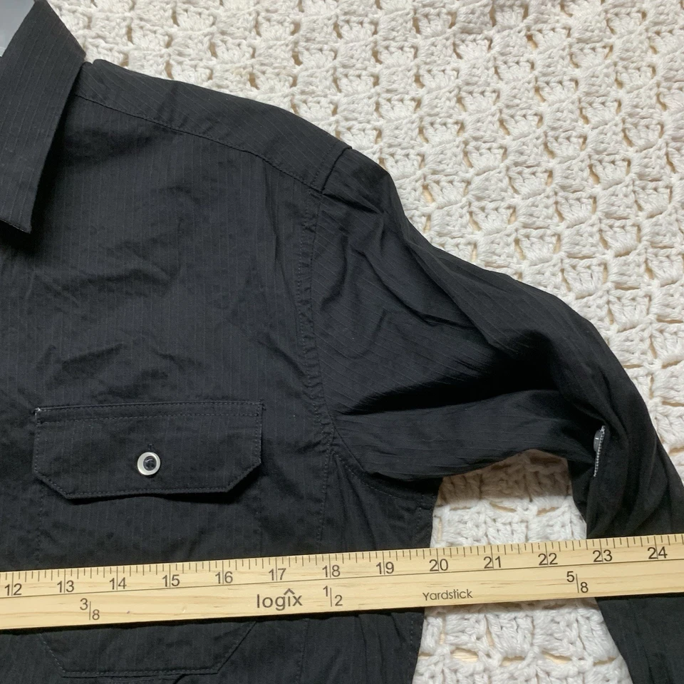 Camisa 7 Diamantes Para Hombre Talla S Negra Gris Rayas Manga Larga Abotonada Pestaña Enrollable Foto 4 de 4