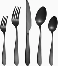 60 Piece Black Silverware Set, Stainless Steel Flatware Set for 12, Kitchen Uten