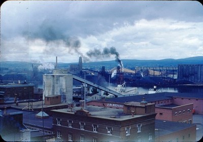 Vintage 35mm Slide INDUSTRIAL FACTORY SKYLINE SMOKESTACKS J.B. RENAULT 1940's