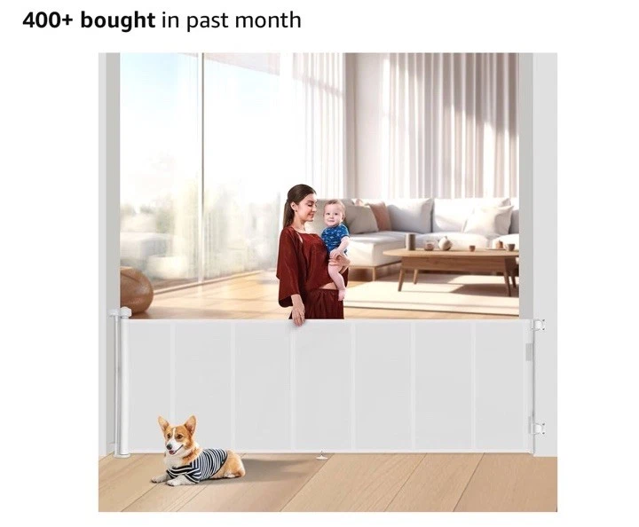 Retractable Mesh Baby Pet Gate 34" Tall Extends up to 120" Wide Baby Safety Gate
Opens in a new wind