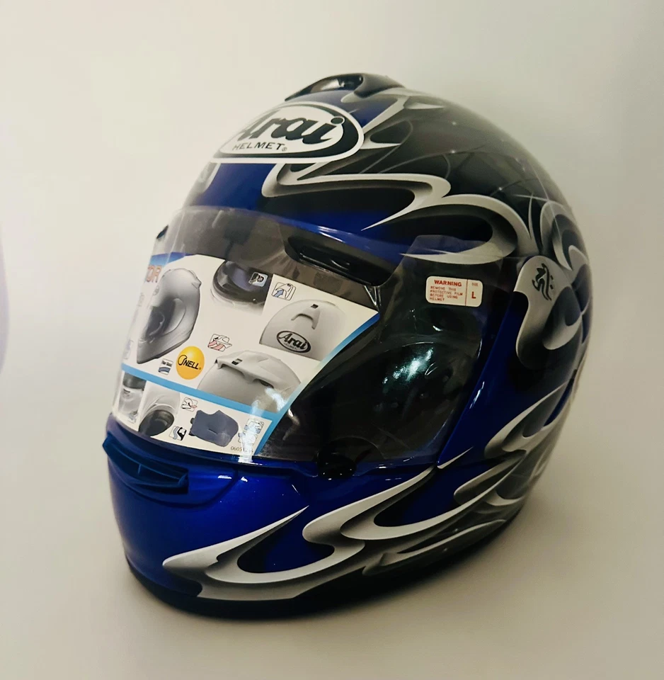 Casco completo tribal azul tela vector Arai 2005 de colección/visera transparente/talla grande  Foto 2 de 4