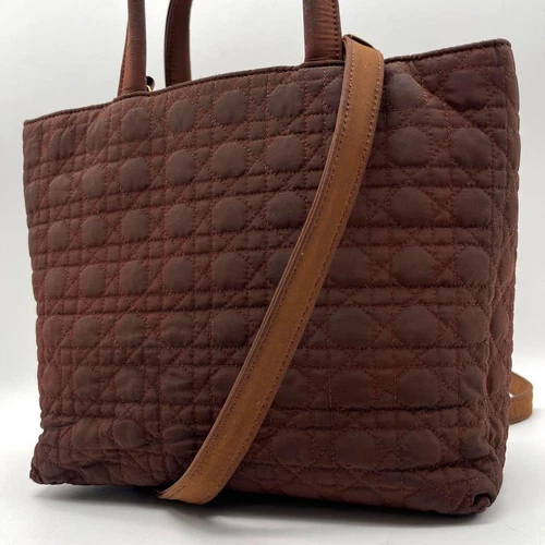 Sac fourre tout Dior Lady Dior 2 voies marron matelassé nylon 19x22x12 cm