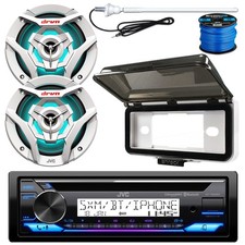 JVC Marine CD Receiver, 2x 6.5" 260W LED Speakers w/Cover, Antenna, Wire White 