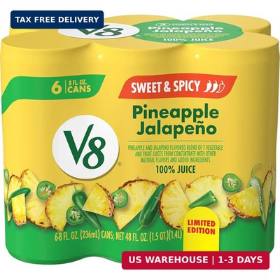 V8 Pineapple Jalapeno 100% Fruit and Vegetable Juice, 8 fl oz Can (6 Pack)