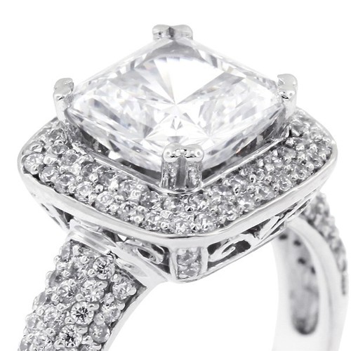 3.71ct G SI1 Cushion Natural Certified Diamonds Platinum Halo Engagement Ring - Picture 8 of 11