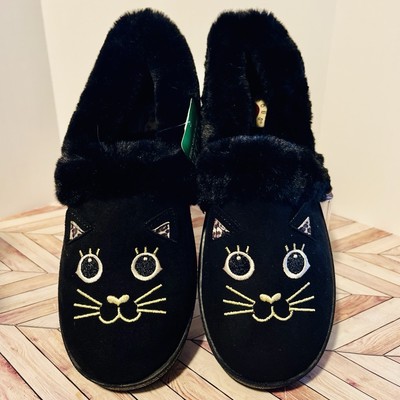 BOBS Skechers Too Cozy Meow Cat Women s 9 Leopard Slippers Fur Embroidered Vegan