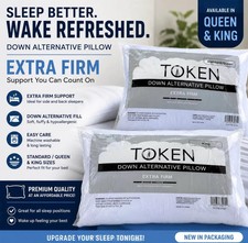 TOKEN Extra Firm Down Alternative Pillow   Hypoallergenic, Machine Washable,