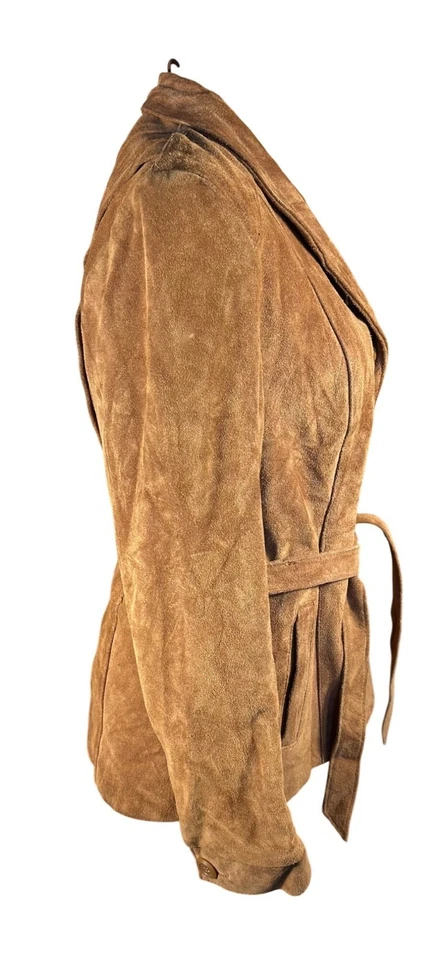Vintage Brown Suede Womens Blazer Jacket By Bermans Size 14 - Image 4 of 4