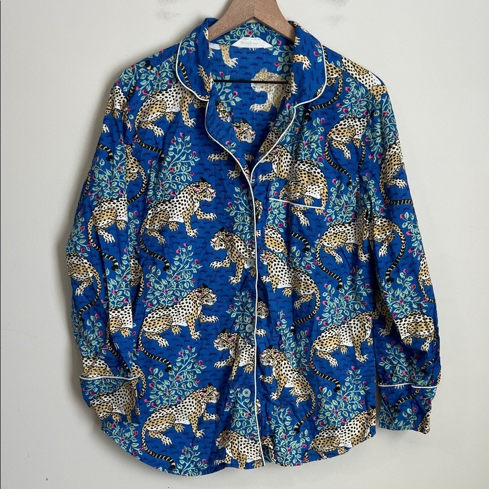 Print Fresh Organic Cotton Bagheera Leopard Pajama Shirt Sapphire Blue Women Med