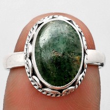 Natural Green Aventurine 925 Sterling Silver Ring s.7 Jewelry R-1196