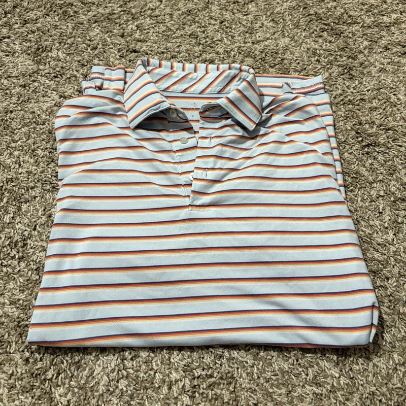 Southern Tide Men’s Striped Short Sleeve Polo Shirt Size S Blue Orange White