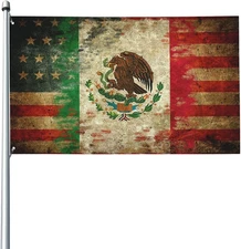Mexican American Flag 3X5 Ft Double Sided Print Two Faces Flag Decorations
