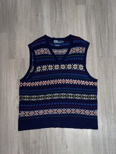 Vintage Polo Ralph Lauren Large Blue Fair Isle Sweater Vest Jacket Mens Size XXL