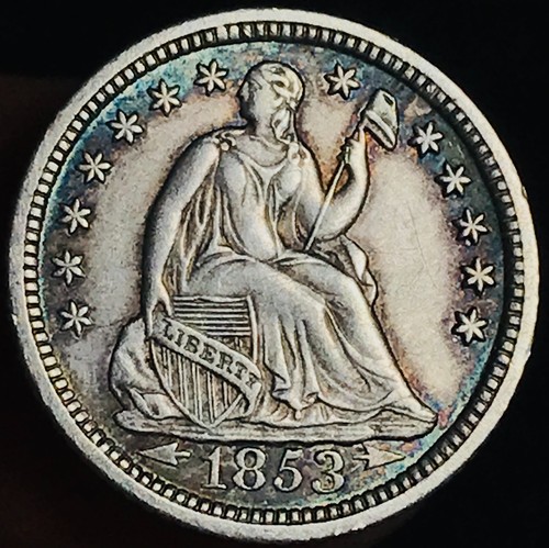 1853 O Seated Liberty Half Dime 5C Arrows Ex NGC AU58 90% Silver US Coin CC27195 - Picture 6 of 7