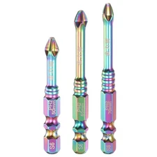 3pcs Anti Slip Phillips Screwdriver Bit Set PH2 1/4" Shank 2"/2.6"/2.8" Long