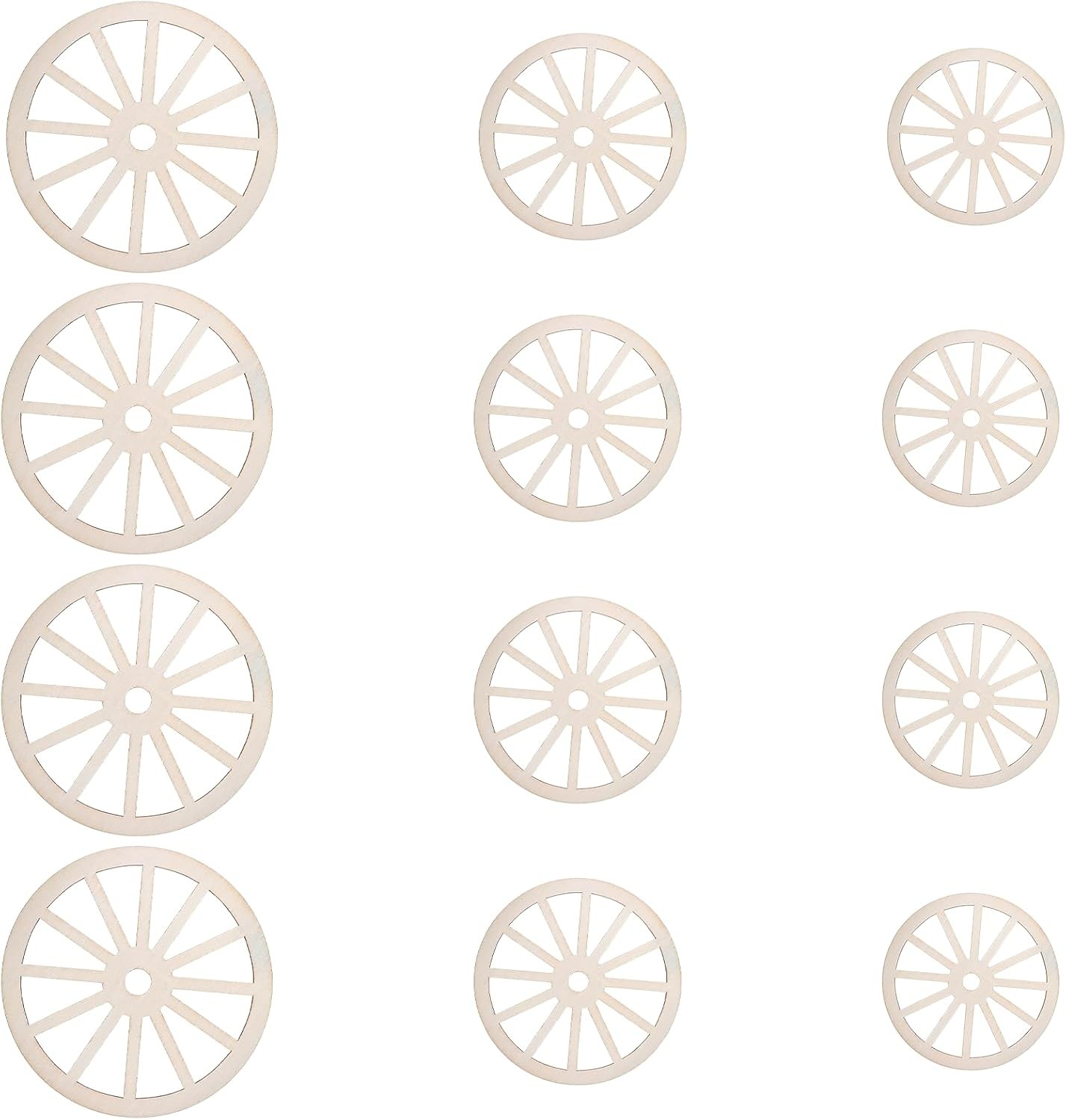 12pcs Wooden Wheels for Crafts, 3 Sizes Unfinished Wood Wheel Wagon... 