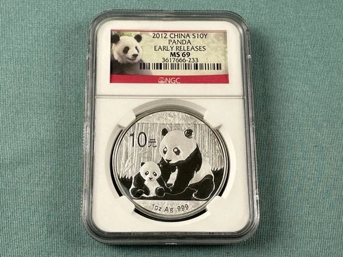 2012 China Panda 1 oz Silver 10Y Uncirculated Coin MS69 NGC Early Release