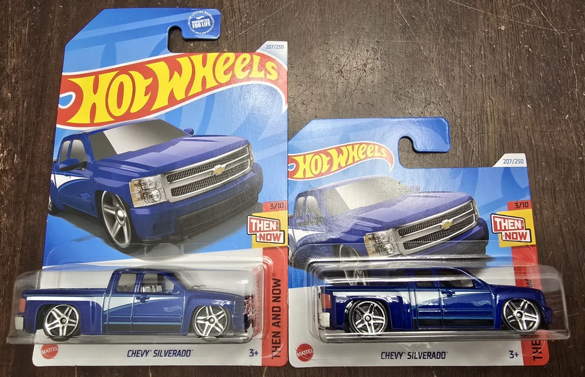 Hot Wheels 2024 Chevy Silverado Blue HW Then And Now 3/10 Long