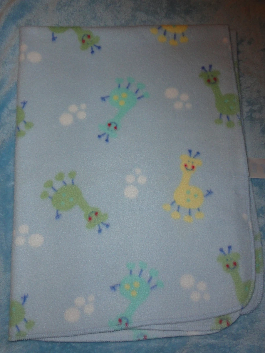 Small Wonders Blue Fleece Baby Blanket Green Yellow Giraffe Print