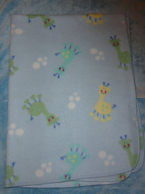Small Wonders Blue Fleece Baby Blanket Green Yellow Giraffe Print