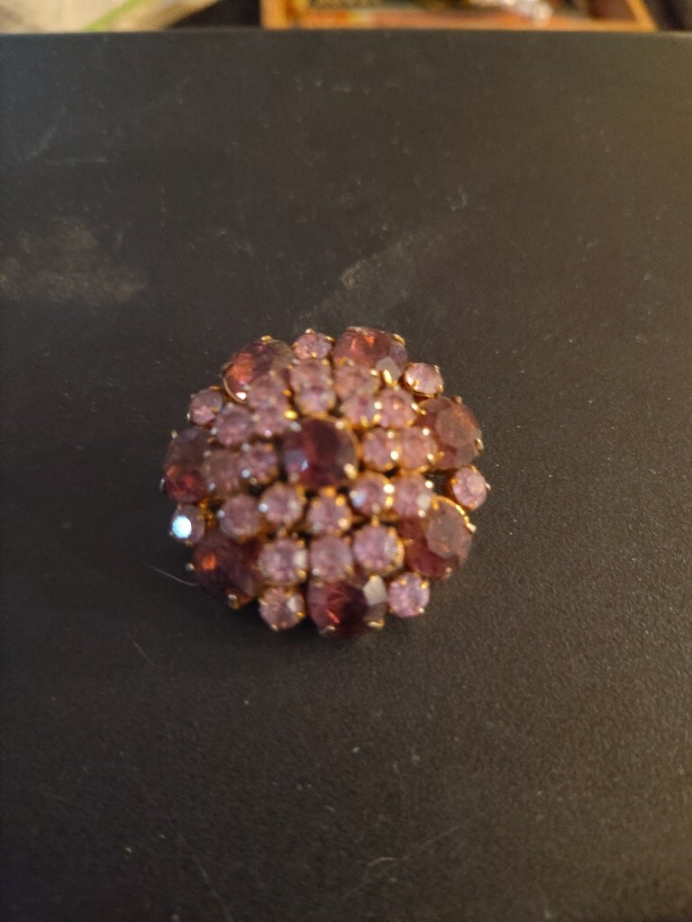 Vintage Swedish Light & Dark Purple Rhinestone/Glass  Layered Flower Brooch! View 2