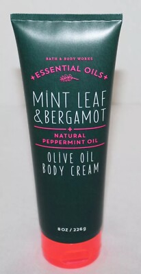 Bath & Body Works MINT LEAF & BERGAMOT Body Cream 8 oz Essential Oils OLIVE OIL
