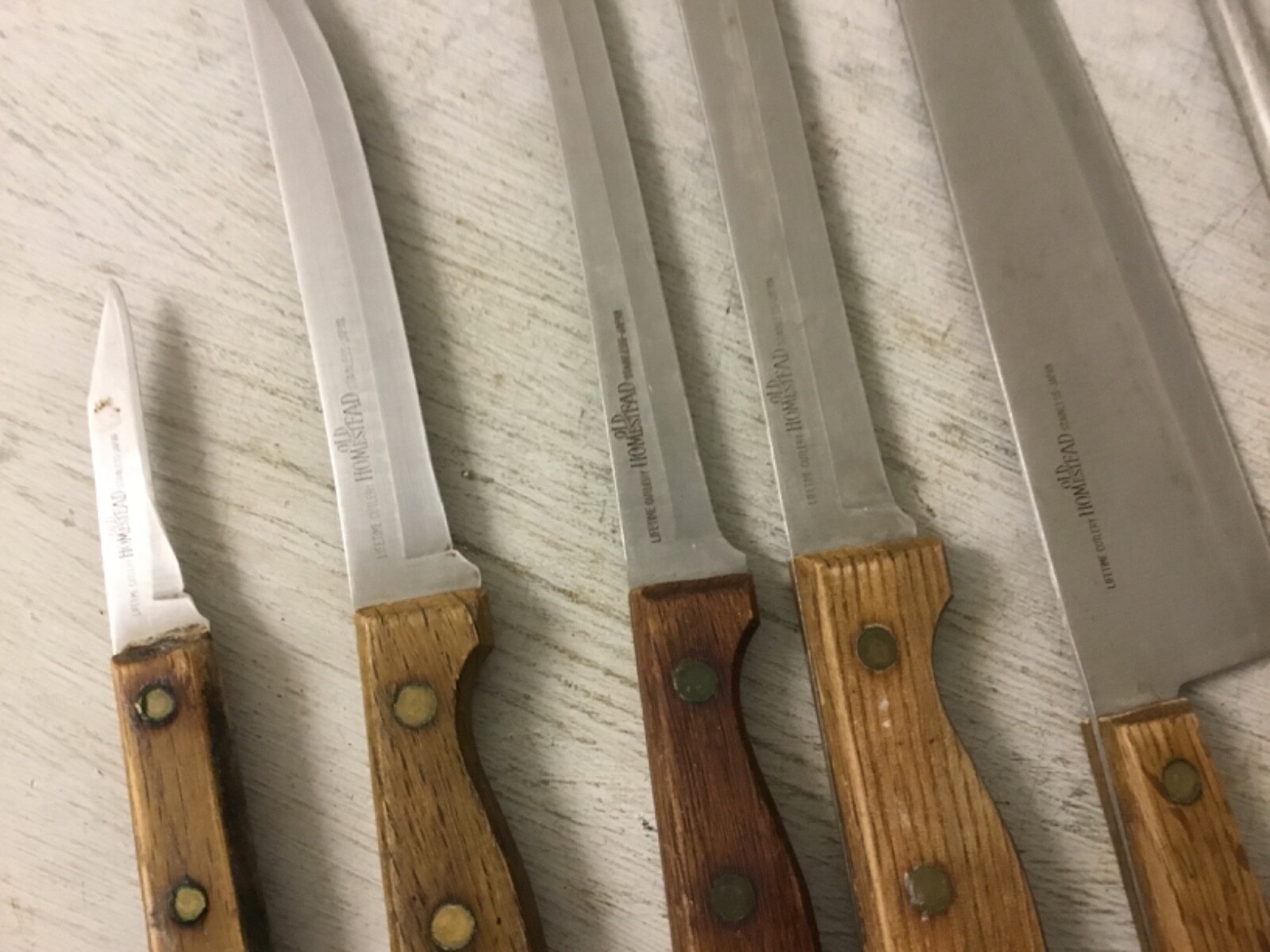 Vtg Old Homestead Knife Set W/ Block. 6 PCs. Lifetime Cutlery Japan