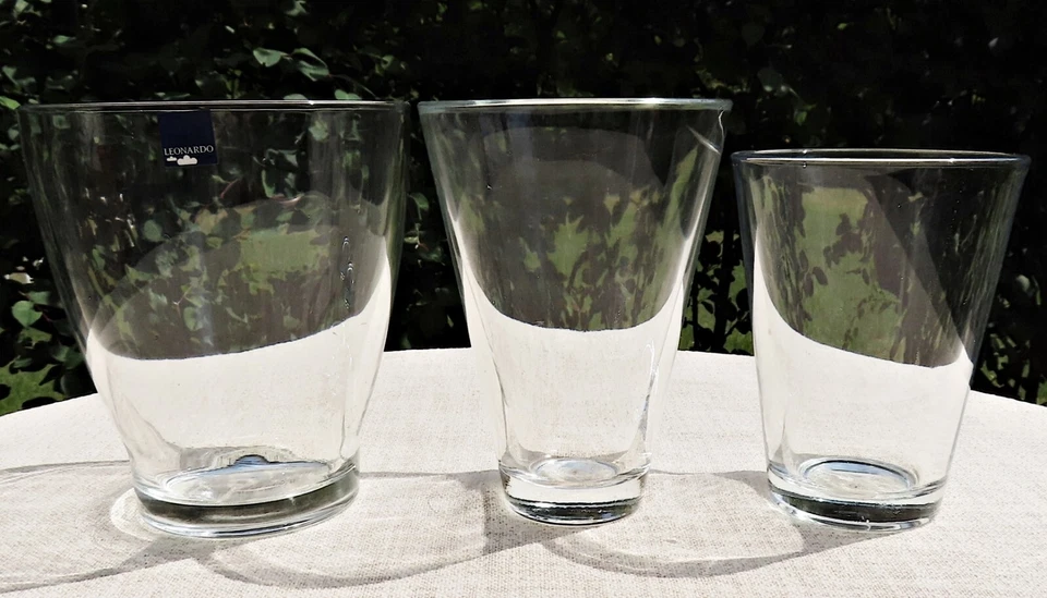 3 x gr. Vase Windlicht Kerzenglas, u. a. Leonardo, H. 2 x 17 cm, 1 x knapp 15 cm