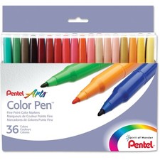 S360-036 Pentel Arts Color Pen Markers, Fine Point, Set of 36 Colors