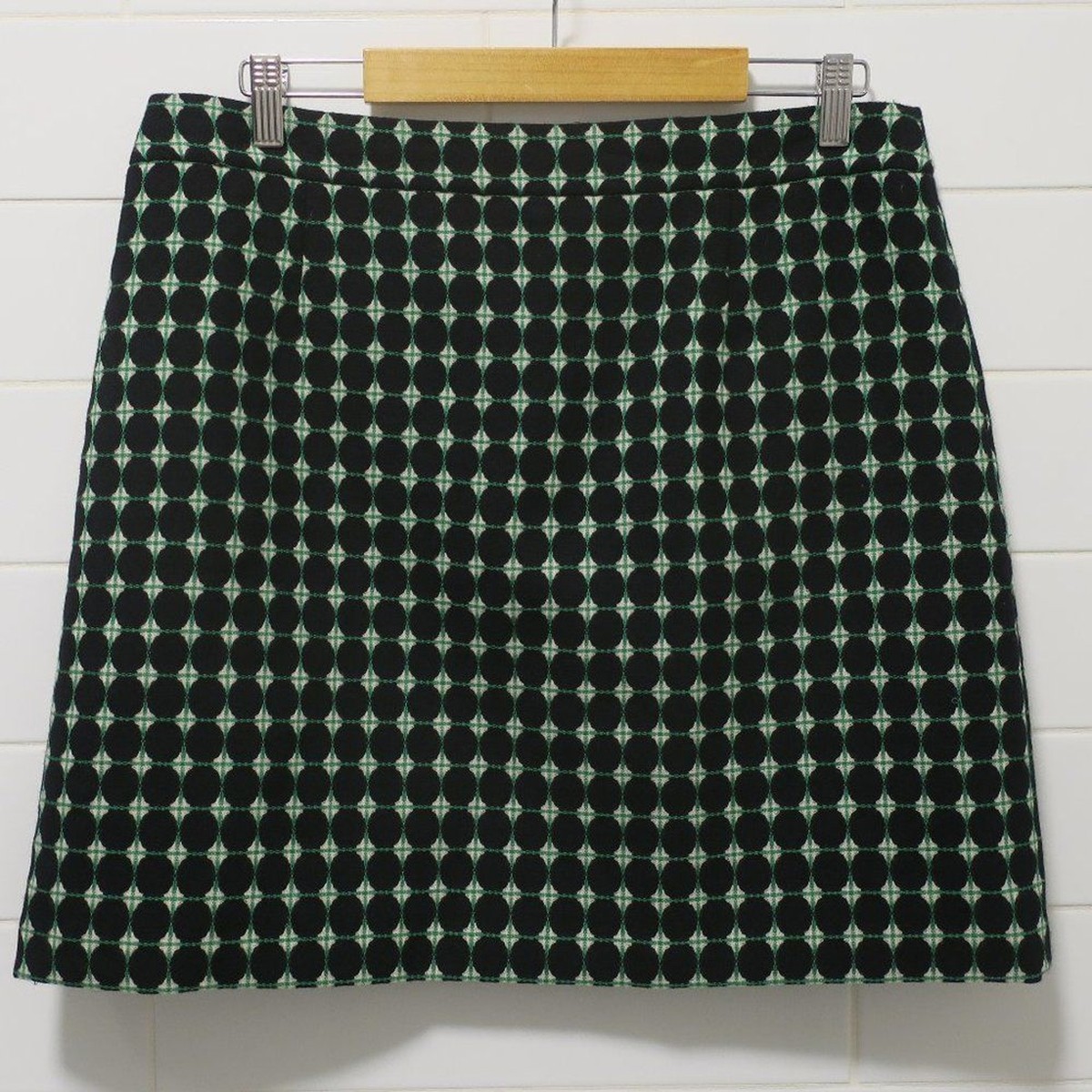 HOBBS LONDON WOOL MINI SKIRT GREEN BLACK GEOMETRIC 10 office preppy spring  tweed