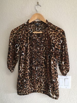 Express Brown Animal Print Sheer Blouse Size XS