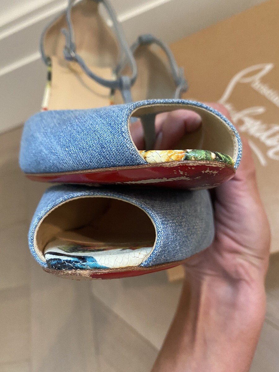 Christian Louboutin Senora 100 Jean Denim Hawaii Blue Sandal