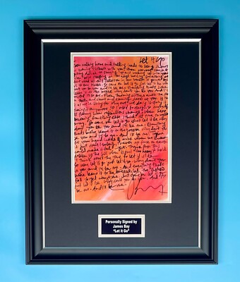 James Bay Signed Photo Framed & COA Autograph Memorabilia Let It Go Lyrics Sheet