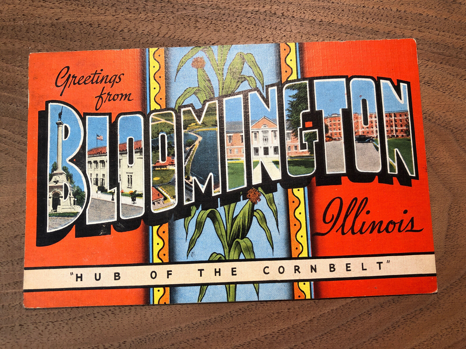 Vintage 40s GREETINGS from Bloomington ILLINOIS Cornbelt Large Letters