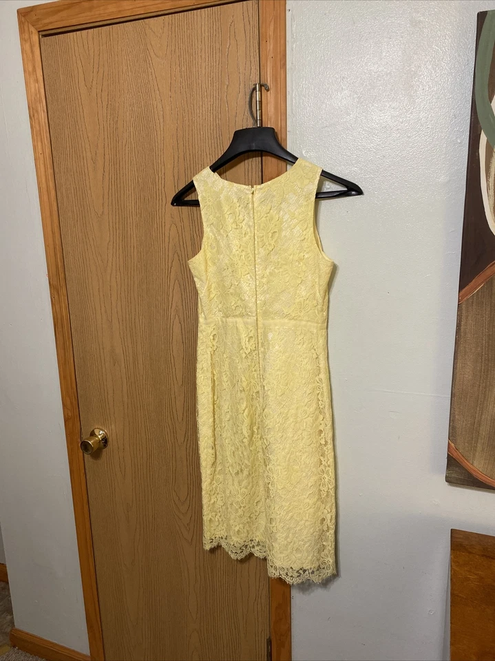 Banana Republic Size 4 Yellow w/Lace Trim Sleeveless Knee-Length A-Line Dress - Image 2 of 4