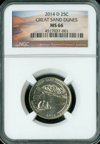 2014 D GREAT SAND DUNES QUARTER NGC MS66 POP 10 .