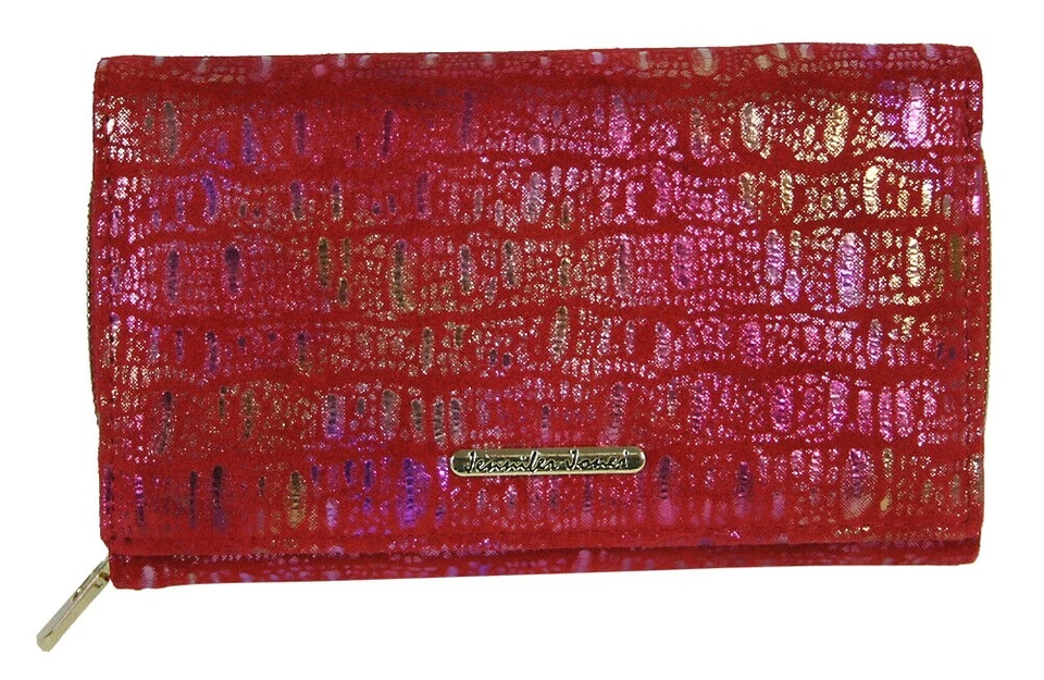 JENNIFER JONES Große Damen Geldbörse Geldbeutel aus Wildleder Portemonnaie viel Stauraum - Rot
