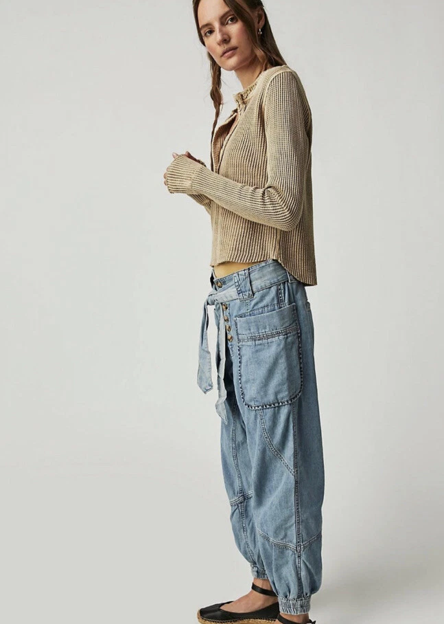 Free people denim joggers on sale