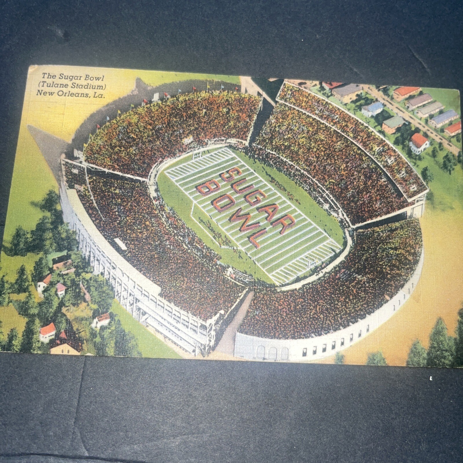 Aerial View Sugar Bowl Tulane Stadium New Orleans LA Unused Linen