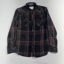 BKE Shirt Mens L Brown Western Pearl Snap Plaid Cotton Long Sleeve Athletic Fit