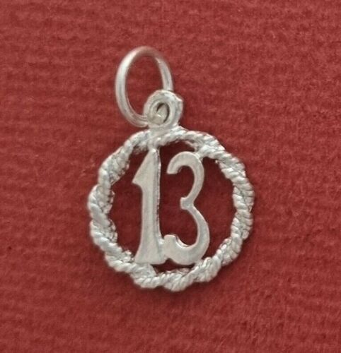 13 Sterling Silver charm 13th birthday gift number Thirteen pendant solid 925 - Picture 1 of 2