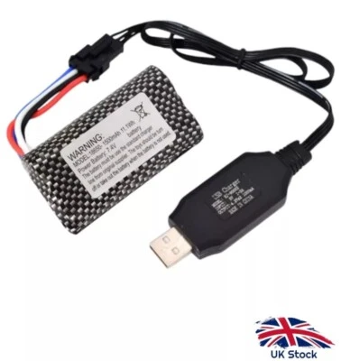 LIWAL 7.4V 1500Mah Li-ion Battery SM-4P plug/USB Charger for RC Car Racing and Boat UK